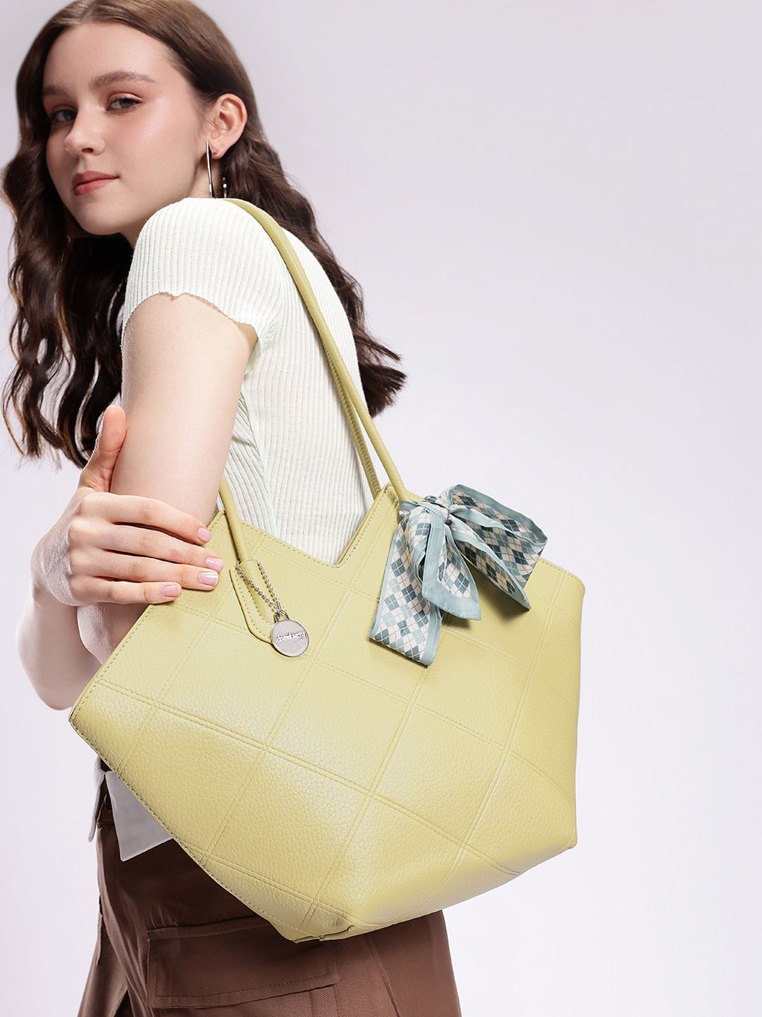 DressBerry Structured Geometric Shoulder Bag with Bow