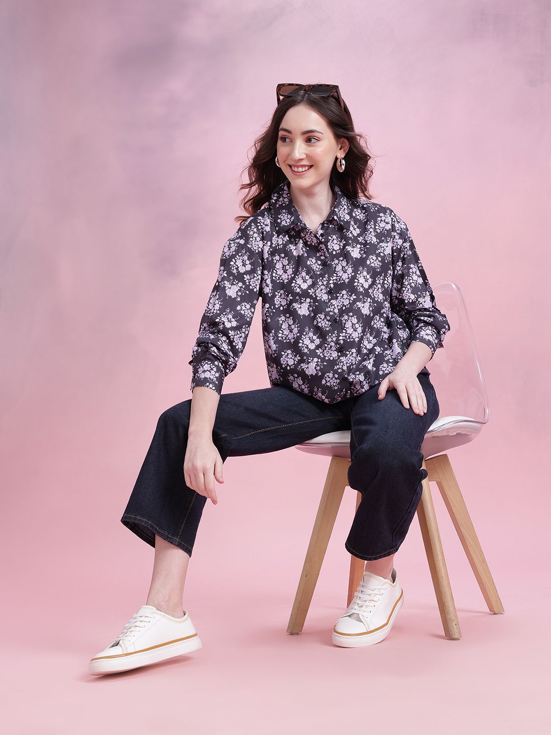 DressBerry Floral Print Spread Collar Casual Shirt