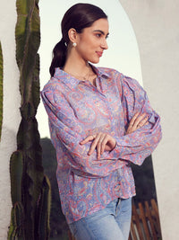 STREET 9 Lavender Comfort Paisley Printed Casual Shirt