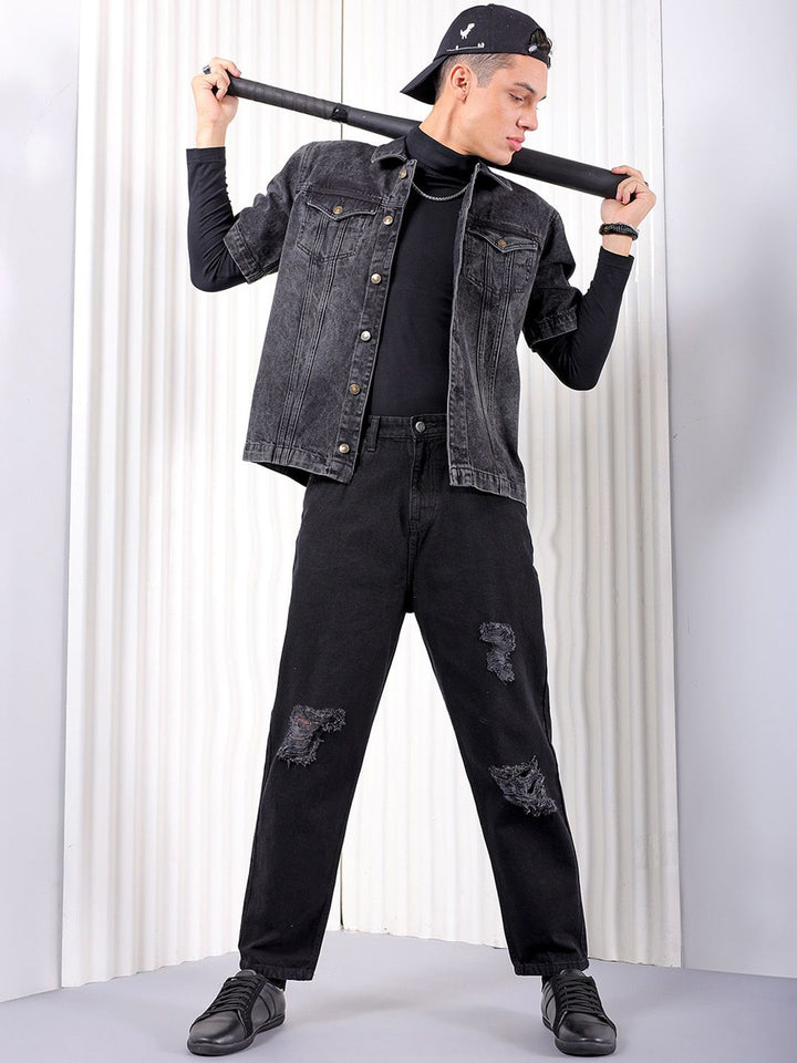 The Indian Garage Co Men Tapered Fit Highly Distressed Pure Cotton Jeans