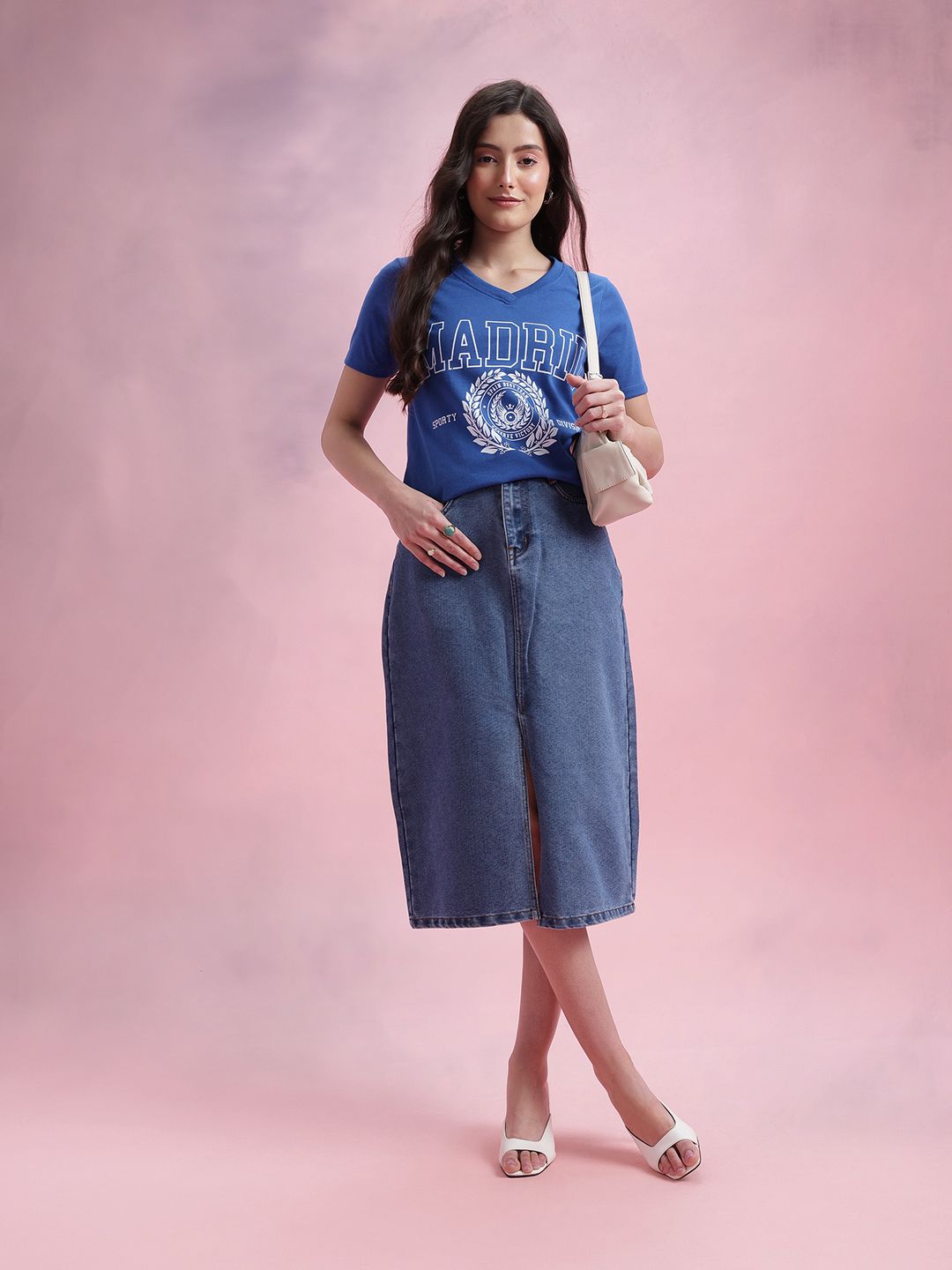 DressBerry Varsity Print V-Neck T-shirt