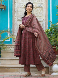 KALINI Ethnic Motifs Printed Empire Sequinned Kurta with Trousers & Dupatta