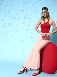 SASSAFRAS Women Pretty Pink Solid Kick Flare Trousers