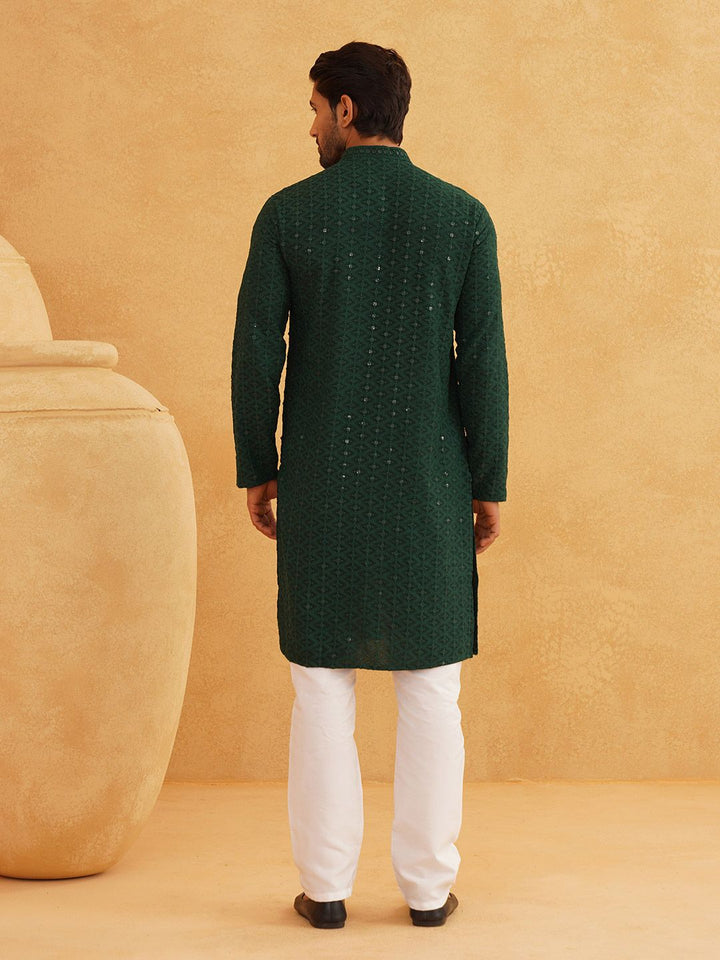 SOJANYA Men Embroidered Regular Sequinned Pure Cotton Kurta with Pyjamas