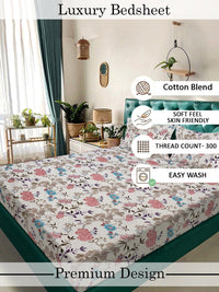 Myntra Elegant Homes White & Pink Floral 300 TC King Bedsheet with 2 Pillow Covers