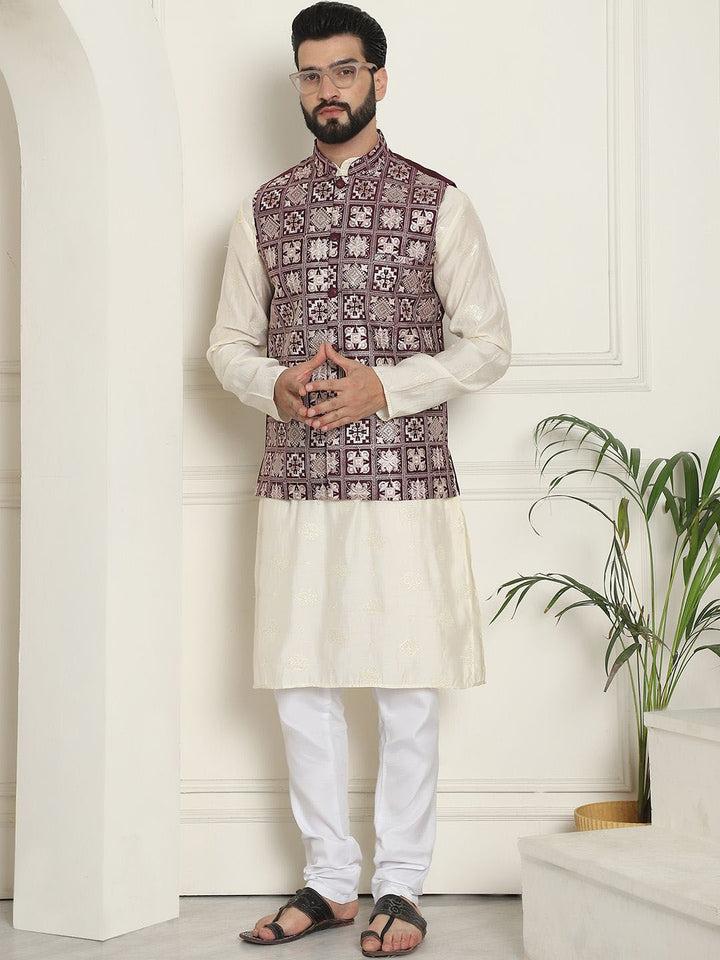 SOJANYA Jaket Tenun Nehru Bersulam