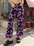 STREET 9 Women Lavender Printed Relaxed Loose Fit High-Rise Cotton Trousers