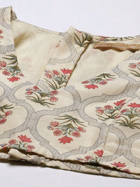 Shae by SASSAFRAS Beige & Pink Printed Ready to Wear Lehenga