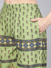 Libas Women Green & Navy Block Print Kurta with Palazzos