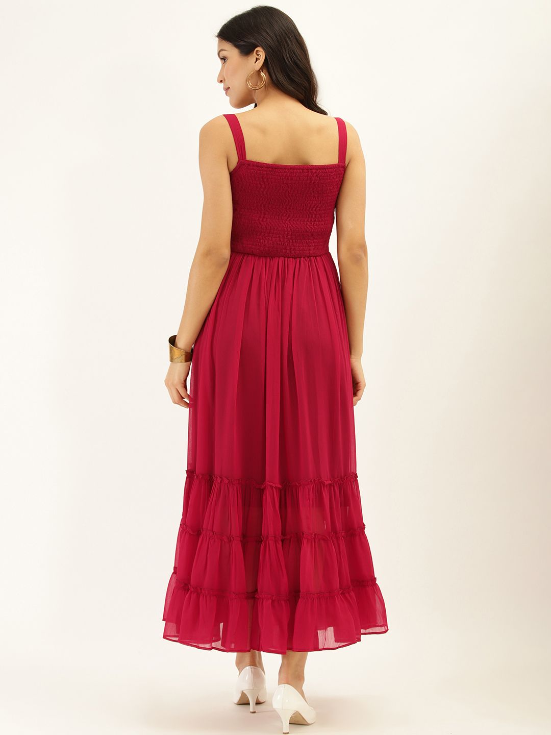 Antheaa Magenta Tiered Maxi Dress