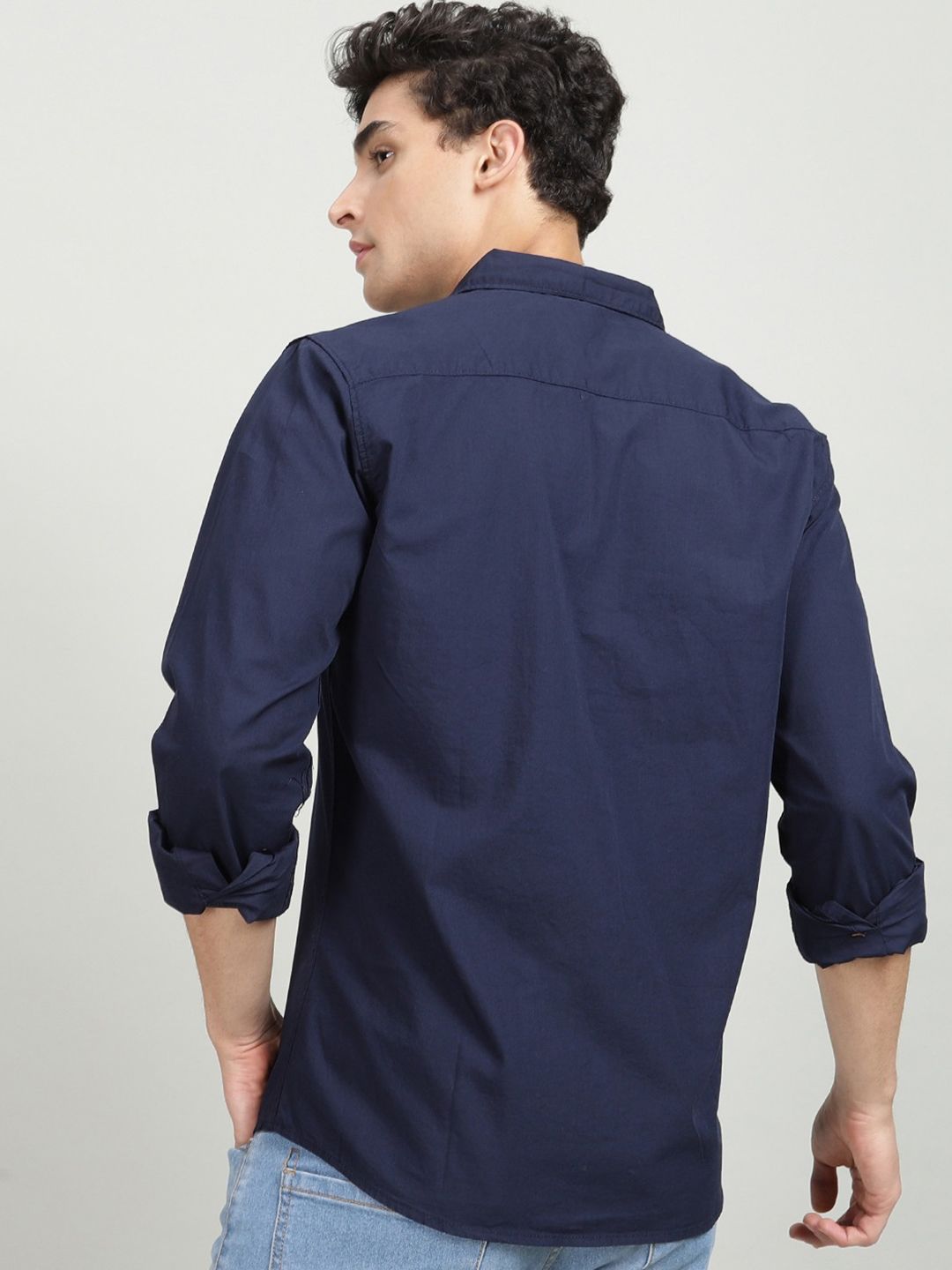 The Indian Garage Co Men Navy Blue Solid Casual Shirt