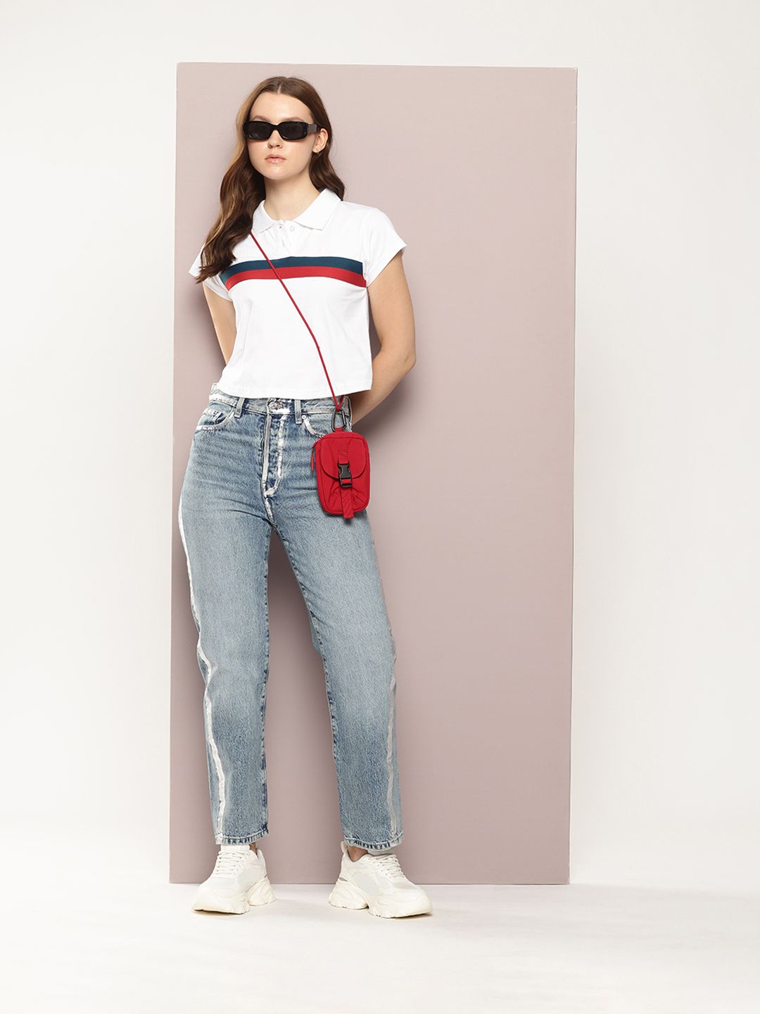DILLINGER Women Regular Cropped Self Design Polo Tshirt