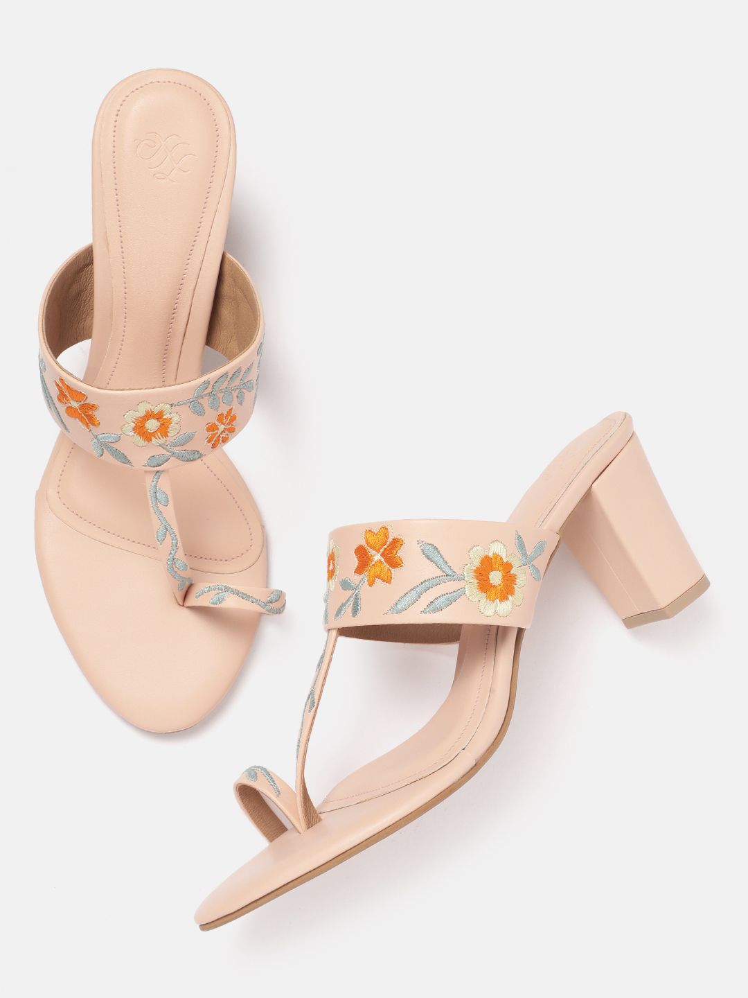 House of Pataudi Floral Embroidered Block Heels