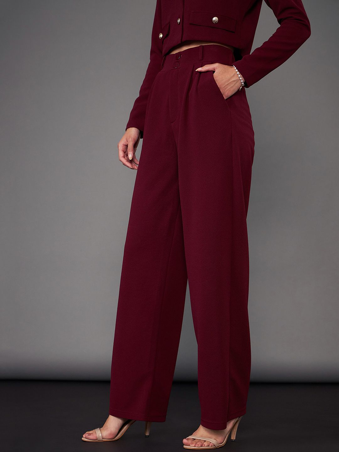 SASSAFRAS worklyf Straight Fit High Rise Pleated Plain Parallel Trousers