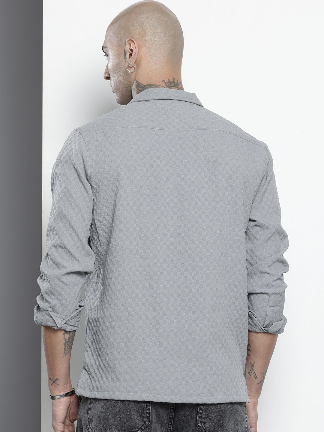 The Indian Garage Co Self Checked Cuban Collar Casual Shirt