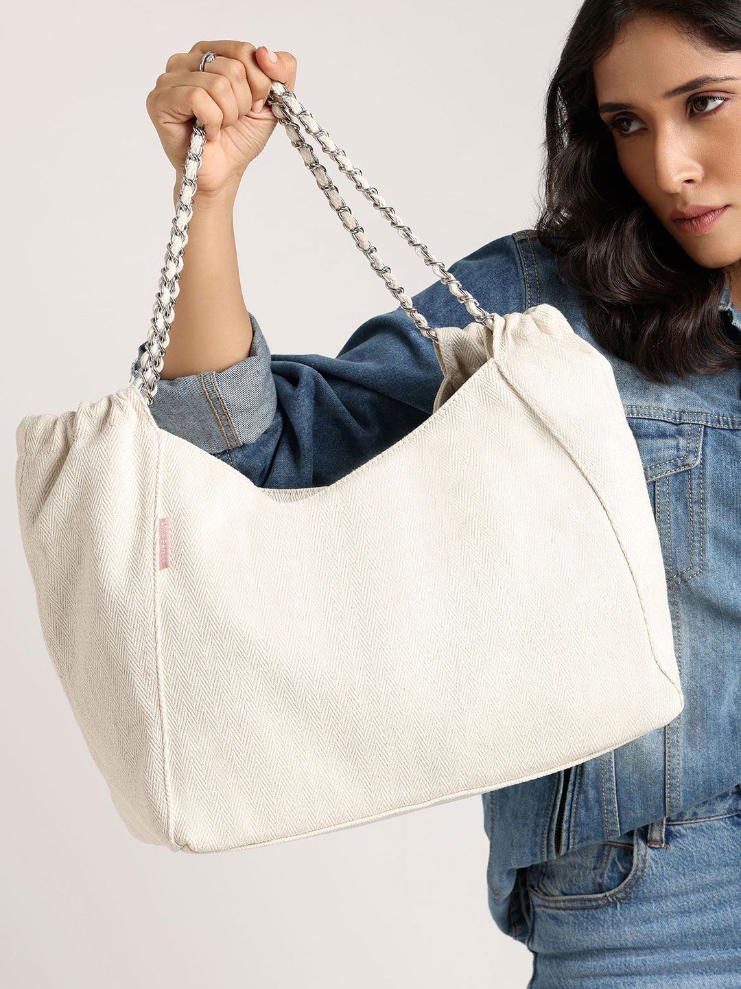 Lino Perros Geometric Self Design Structured Shoulder Bag