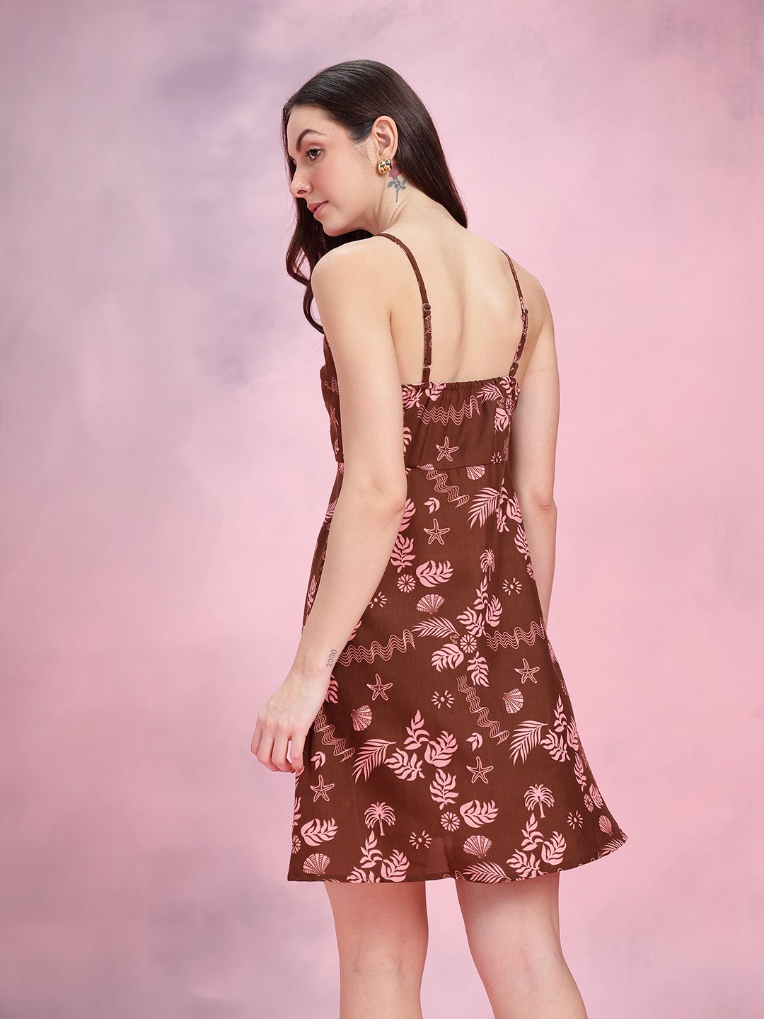 DressBerry Tropical Print A-Line Mini Dress