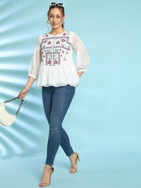 Antheaa Embroidered Chiffon Top