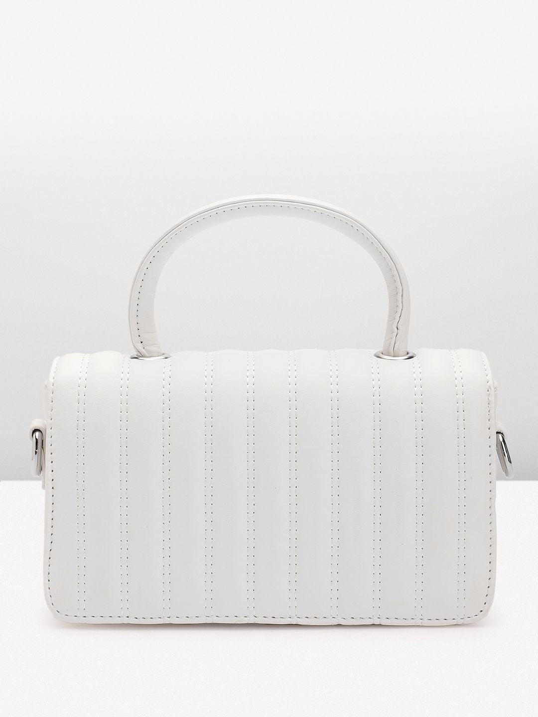 Lino Perros Women Striped Structured Satchel Bag with Quilted Detail