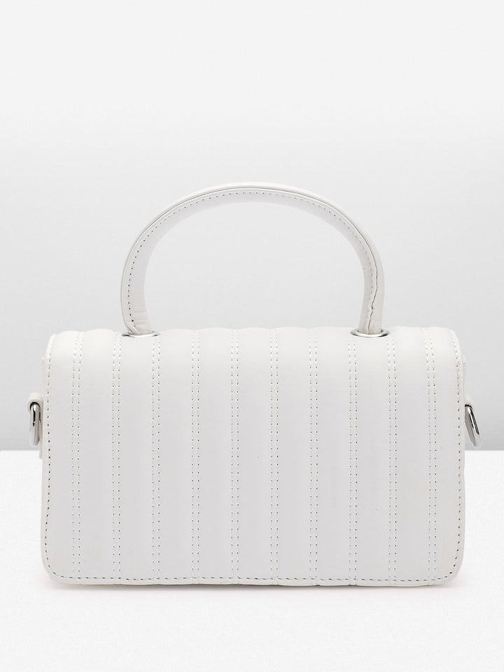 Lino Perros Women Striped Structured Satchel Bag with Quilted Detail