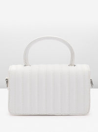 Lino Perros Women Striped Structured Satchel Bag with Quilted Detail