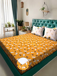 Myntra Elegant Homes Yellow & White Printed 300 TC King Bedsheet Set 2.50 m x 2.25 m
