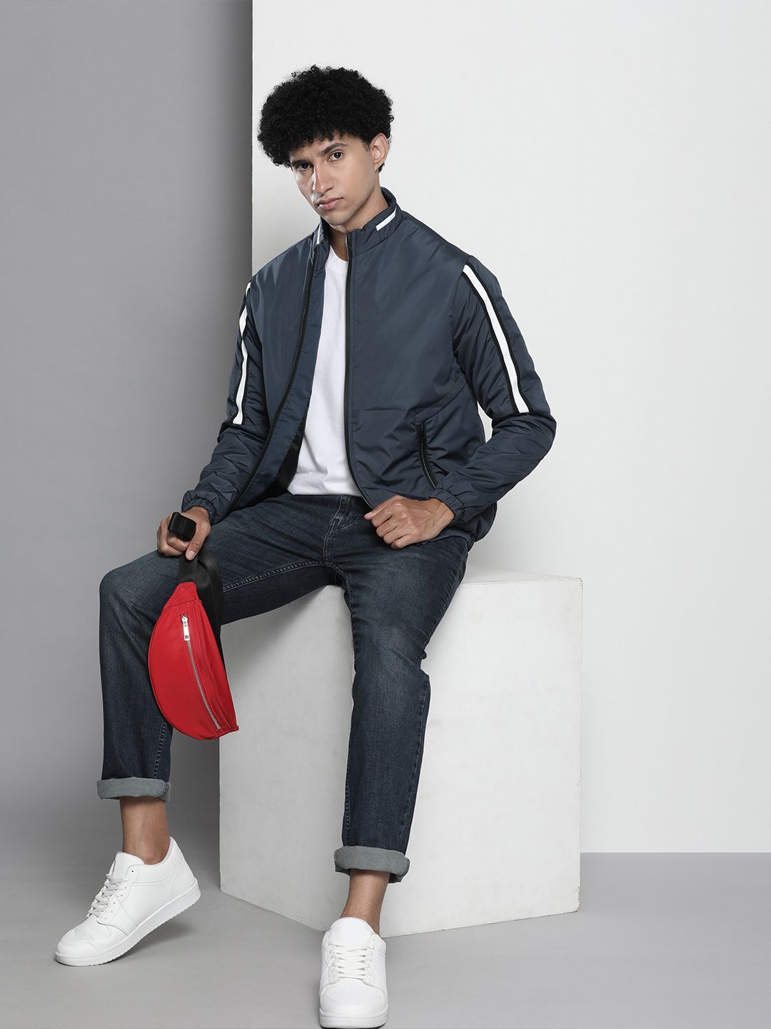The Indian Garage Co Men Zip-Front Bomber Jacket with Zipper Pockets