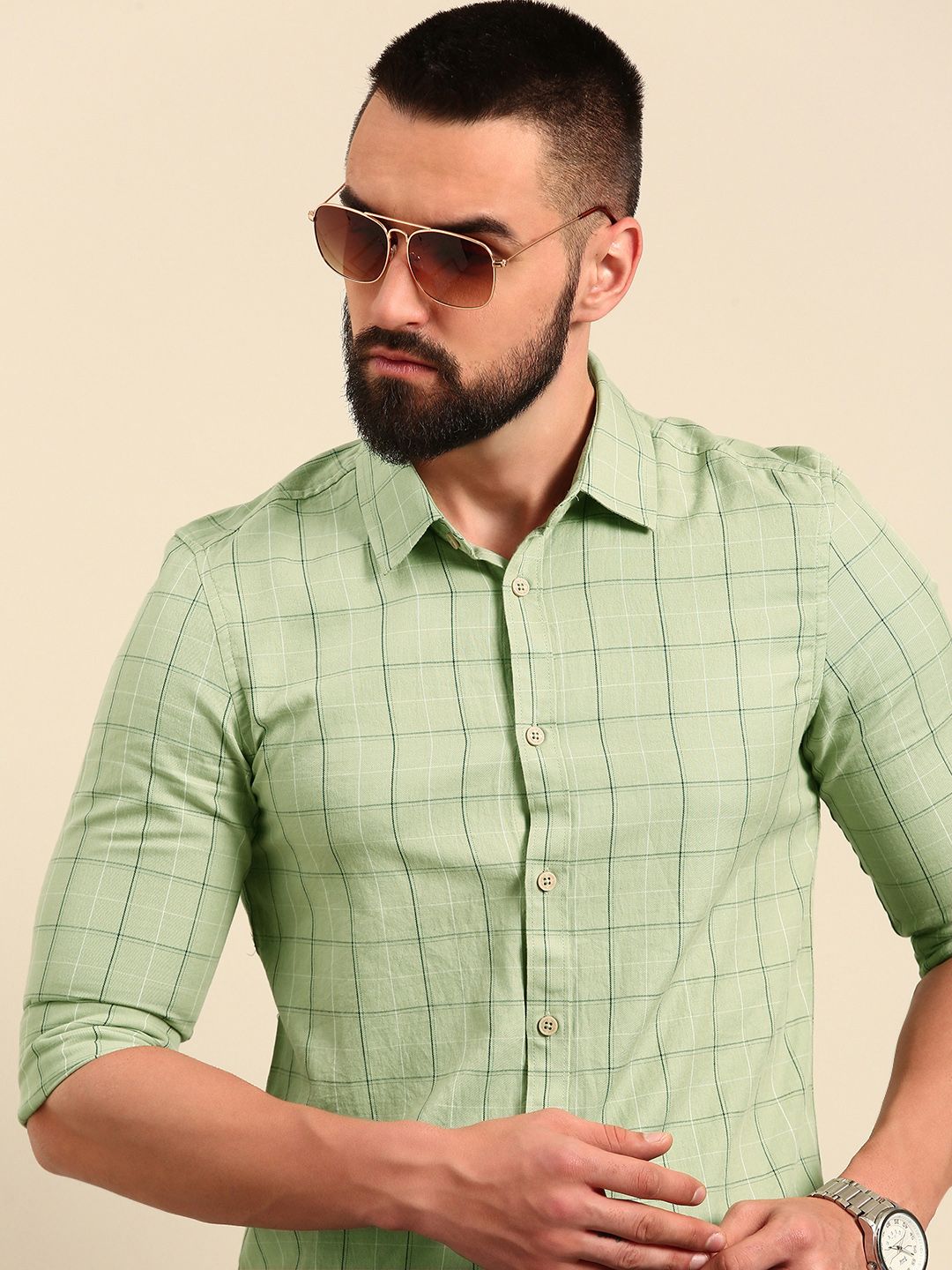 Being Human Pure Cotton Slim Fit Checked Casual Shirt