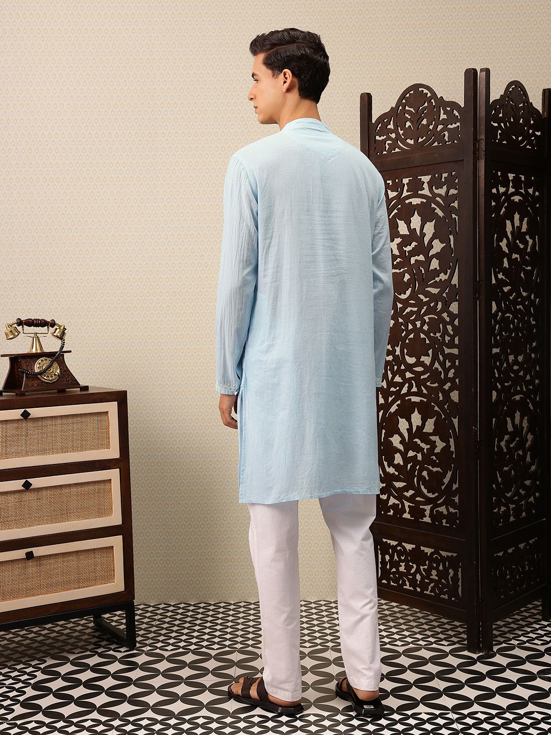 House of Pataudi Striped & Embroidered Jashn Kurta