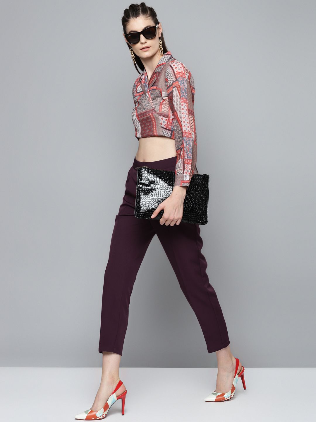 SASSAFRAS Women Burgundy Tailored Cropped Peg Trousers