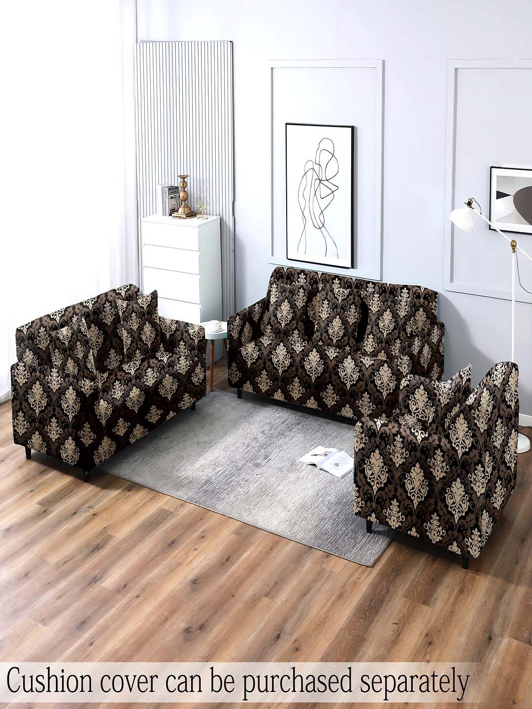 Cortina Black & Grey Ethnic Printed Three Seater Sofa Cover