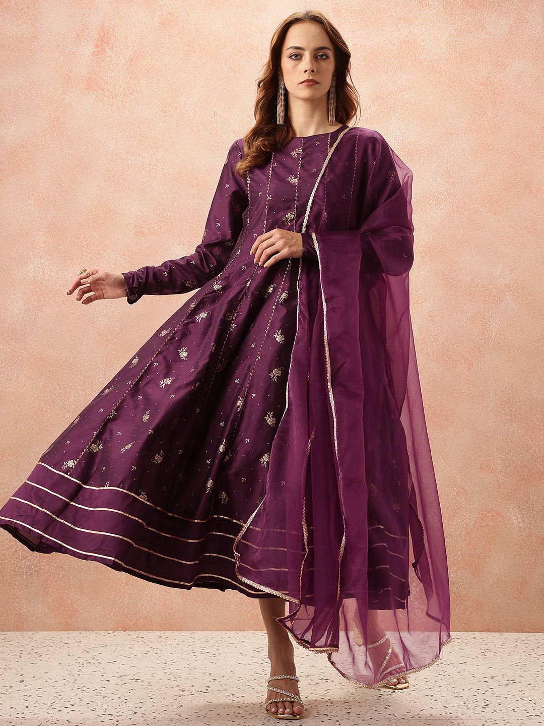 all about you Thread Work & Sequinned Yoke Design Empire Ethnic Dress