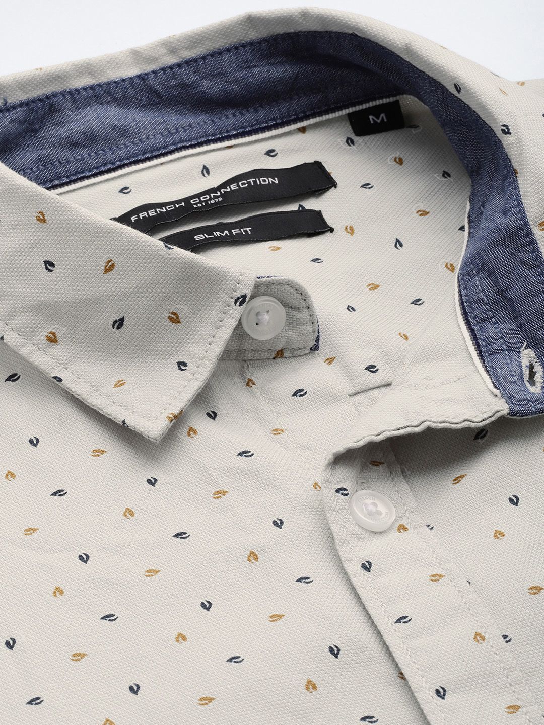 French Connection Slim Fit Textured Micro Ditsy Print Pure Cotton Casual Shirt