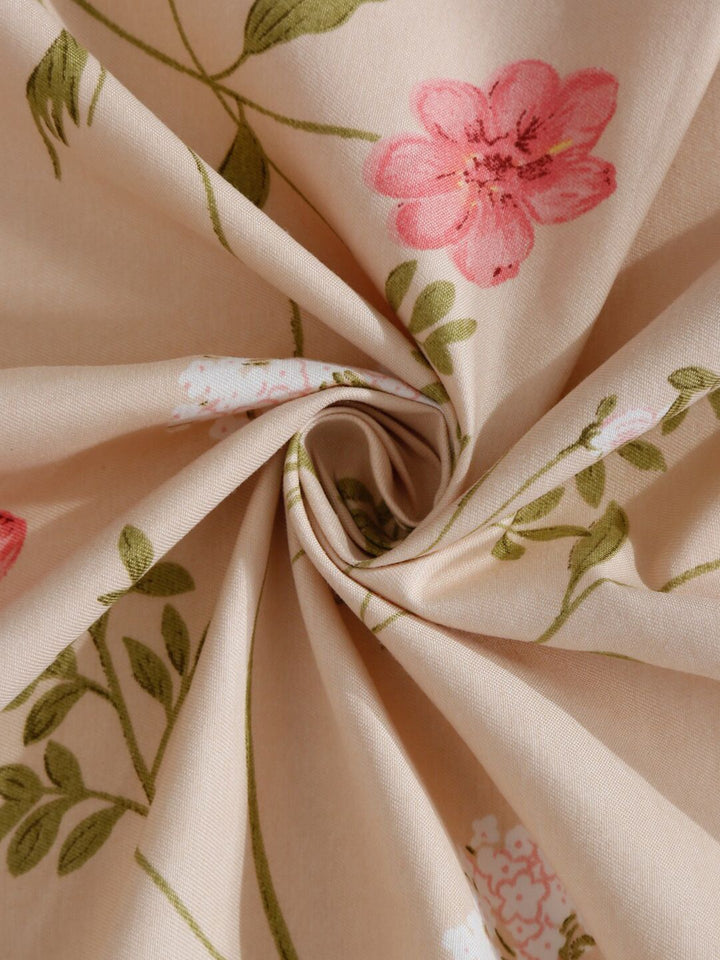 HOSTA HOMES Pink & Green Floral 210 TC Flat Cotton Single Bedsheet & 1 Pillow Cover
