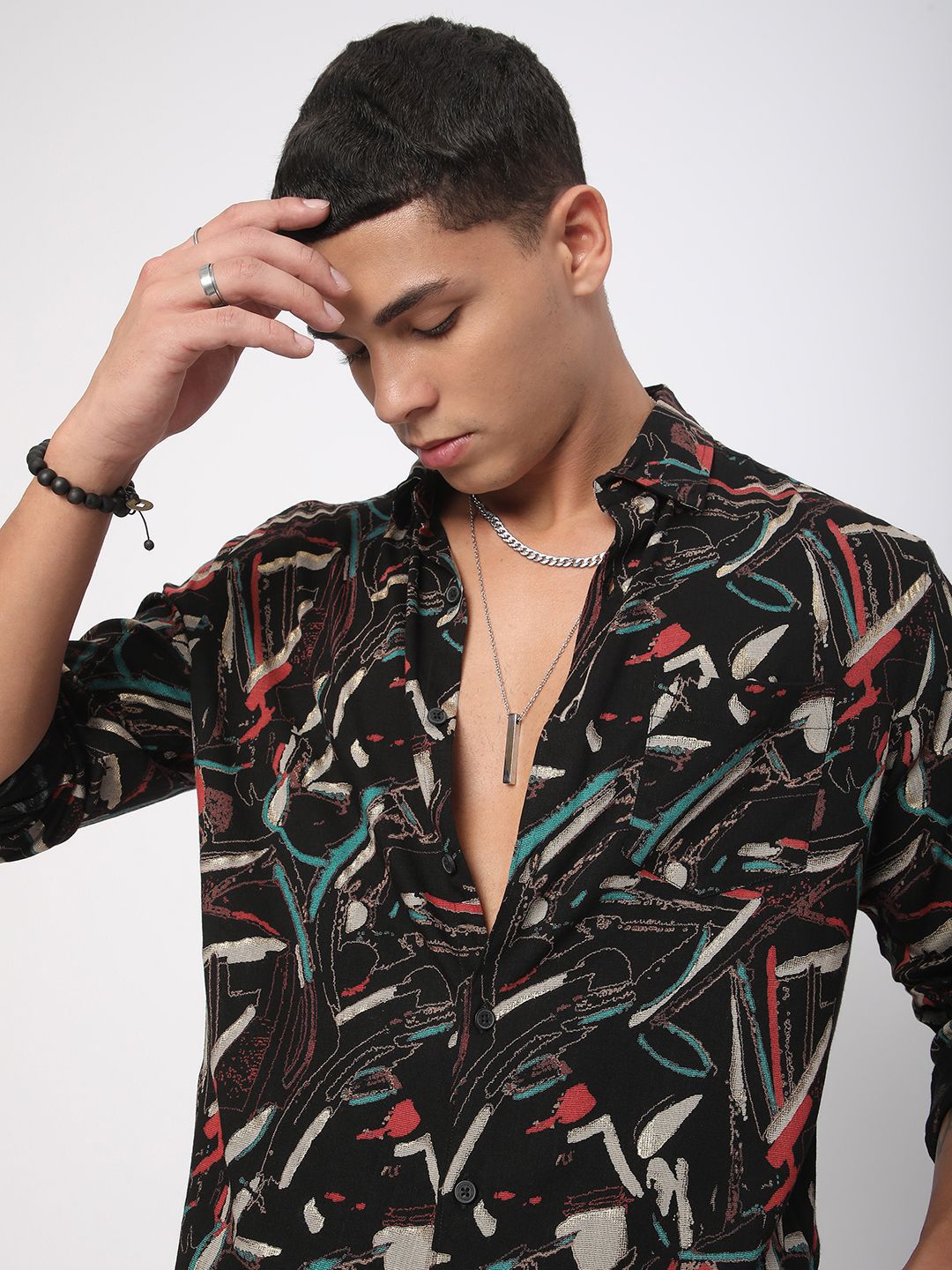 VASTRADO Men Classic Fit Spread Collar Abstract Printed Casual Shirt