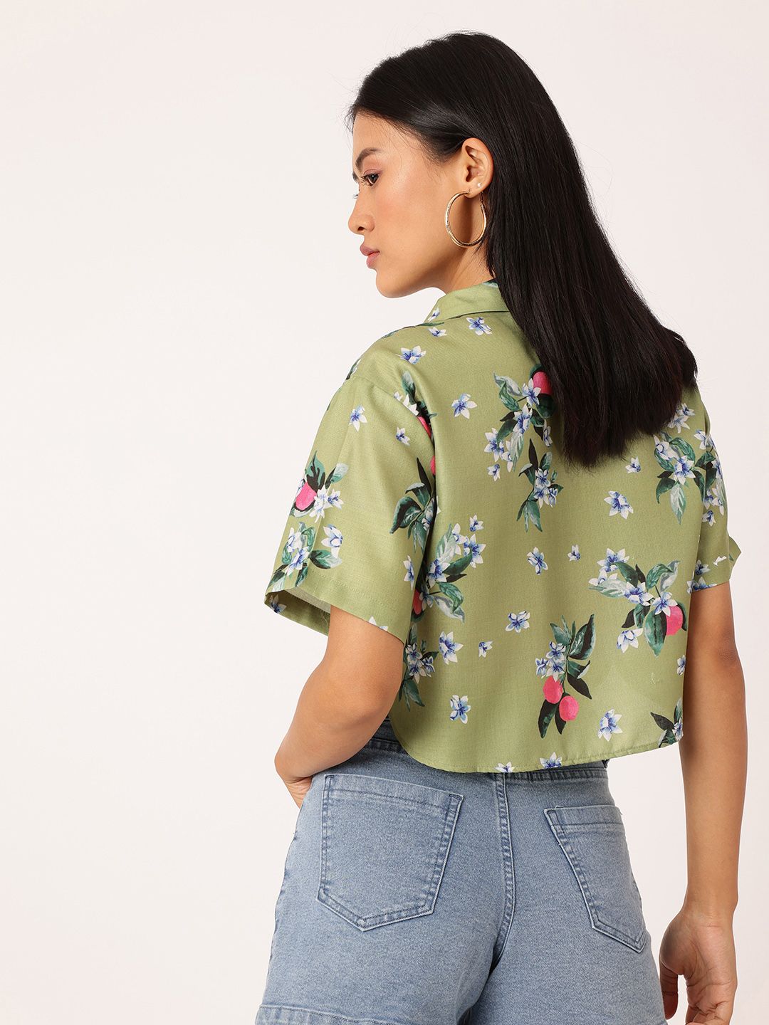 DressBerry Printed Boxy Crop Shirt