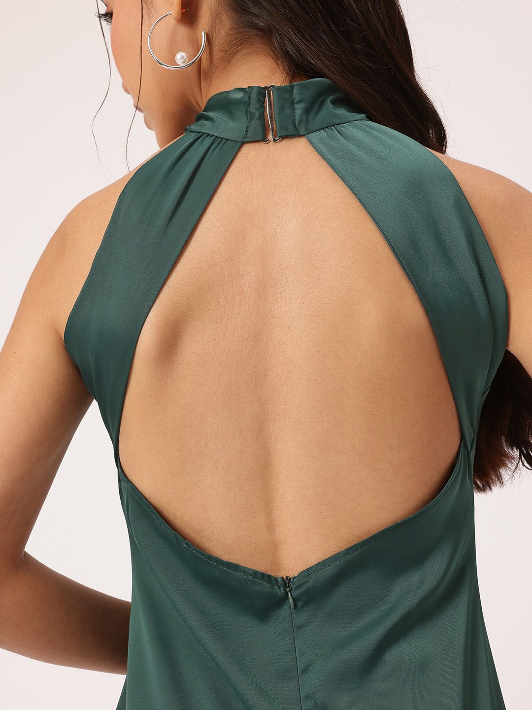 DressBerry Luxe Luster Halter Neck Satin-Finish Maxi Sheath Dress