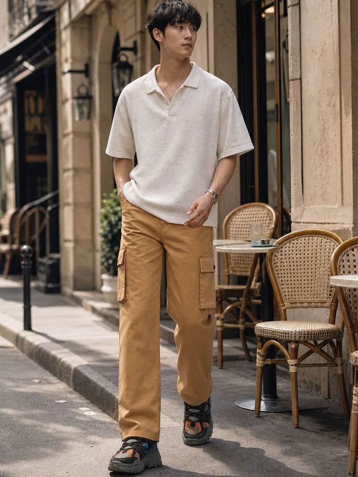 Eszett Lelaki Cotton Solid Baggy Cargos Trousers