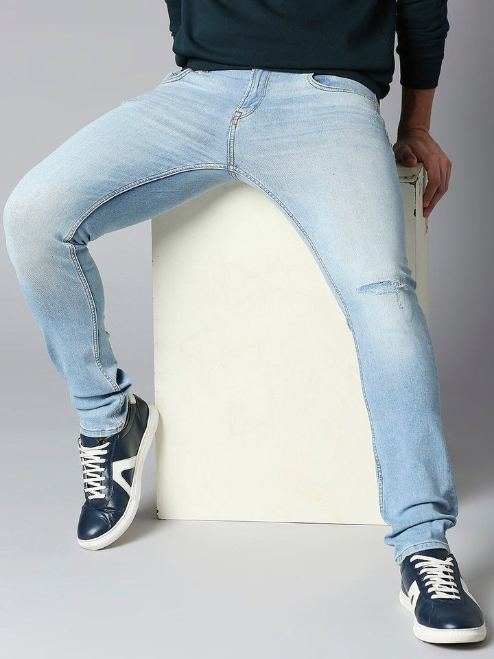 SPYKAR Men Slim Fit Low-Rise Mildly Distressed Light Fade Stretchable Cotton Jeans