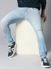 SPYKAR Men Slim Fit Low-Rise Mildly Distressed Light Fade Stretchable Cotton Jeans