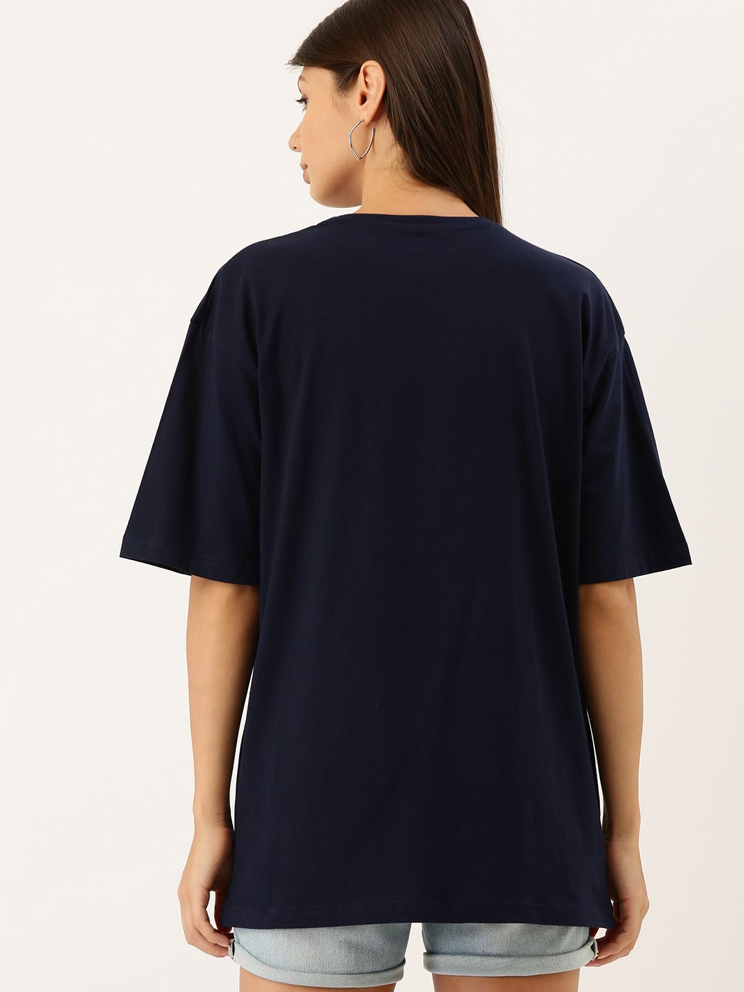 DILLINGER Women Navy Blue Oversized Cotton Pure Cotton T-shirt with Printed Detail