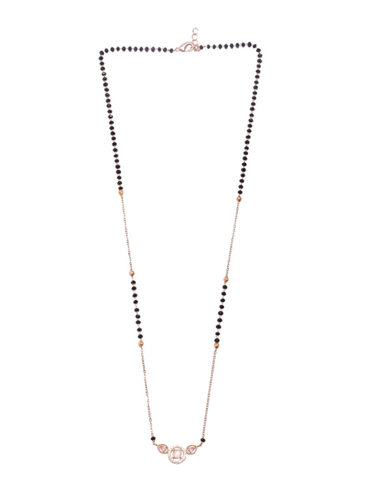 Rubans 18K Rose Gold-Plated Pink AD & Cubic Zirconia Studded Black Beaded Mangalsutra