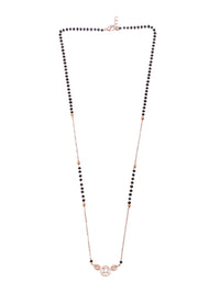 Rubans 18K Rose Gold-Plated Pink AD & Cubic Zirconia Studded Black Beaded Mangalsutra