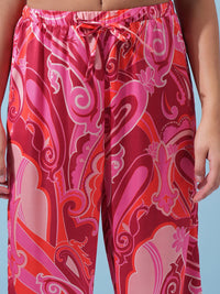 Tokyo Talkies Pink Abstract Printed Shirt With Trousers Co-Ords