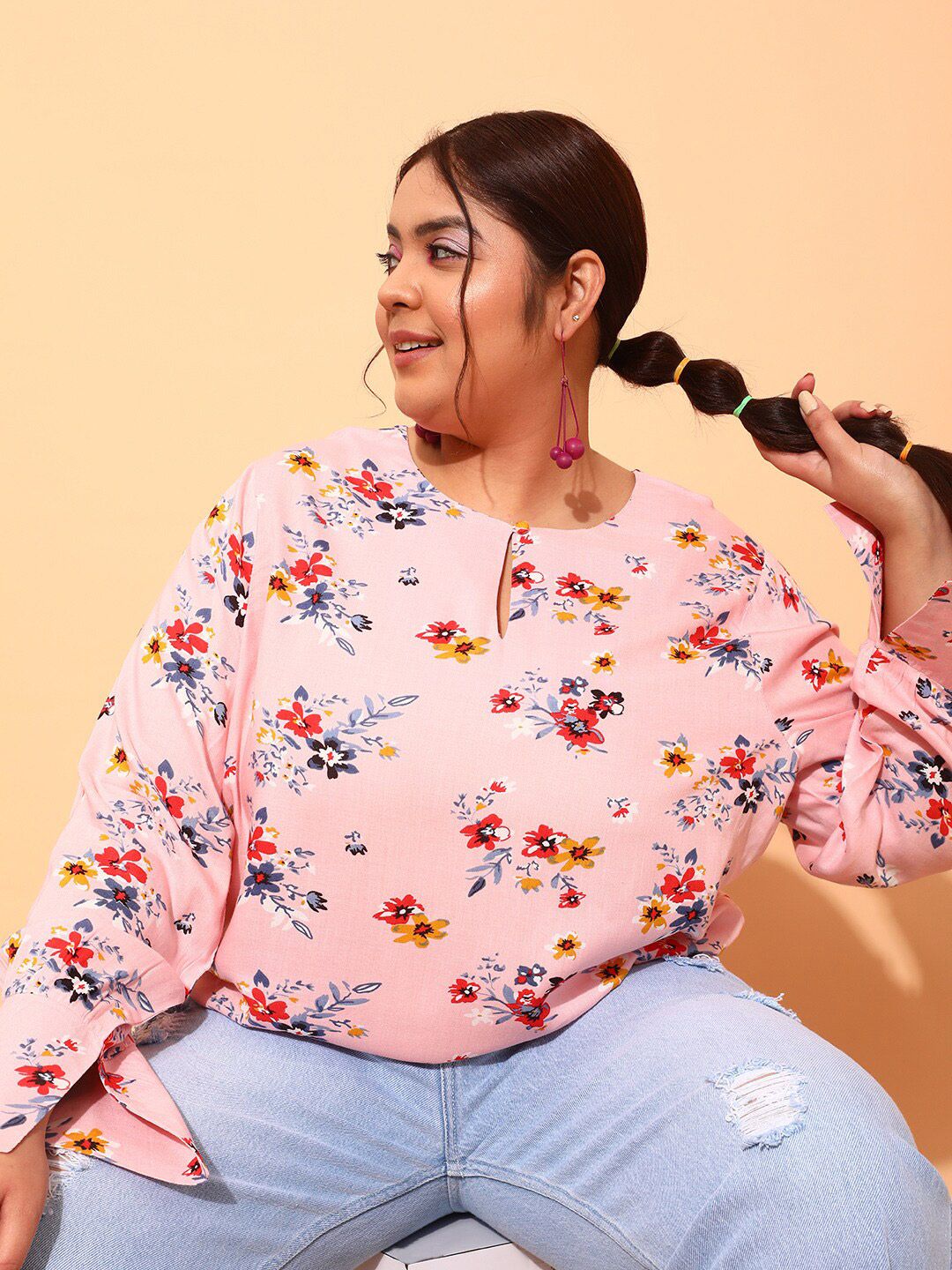 CURVY STREET Plus Size Floral Printed Crepe Top