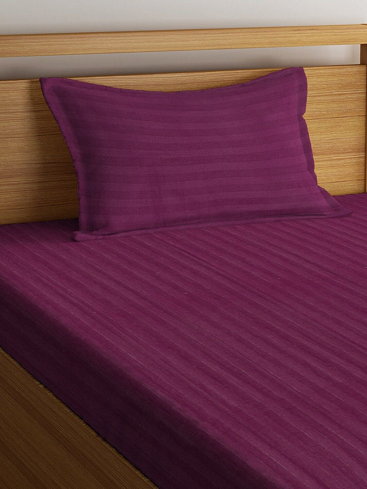 HOSTA HOMES Purple Striped 260 TC Cotton 1 Single Bedsheet with 1 Pillow Cover