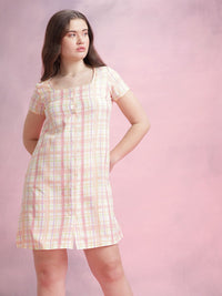 DressBerry Checked Tie-Up Neck Shirt Dress