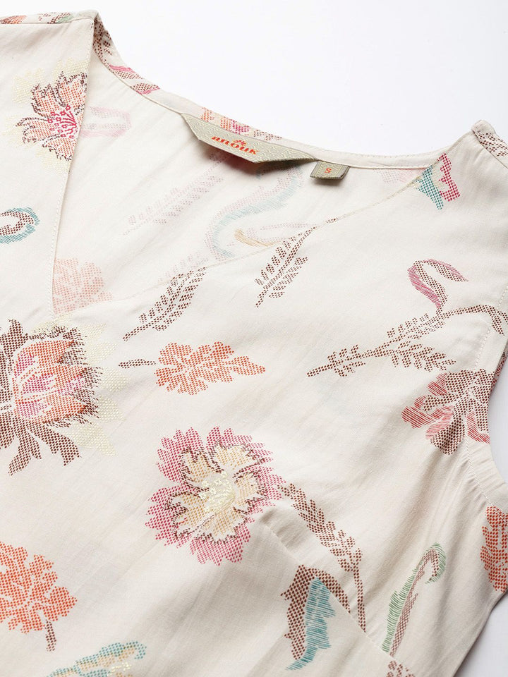 Anouk Floral Printed V-Neck Straight Kurta