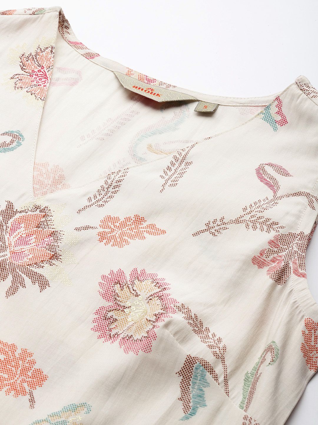 Anouk Floral Printed V-Neck Straight Kurta