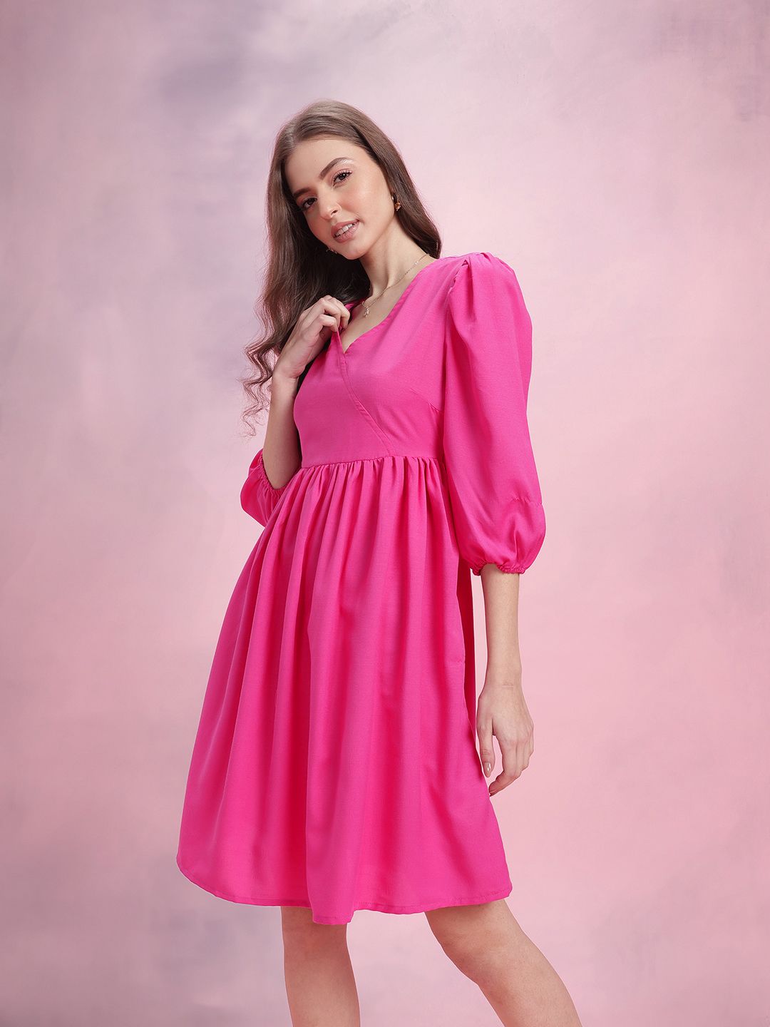 DressBerry Puff Sleeve A-Line Dress